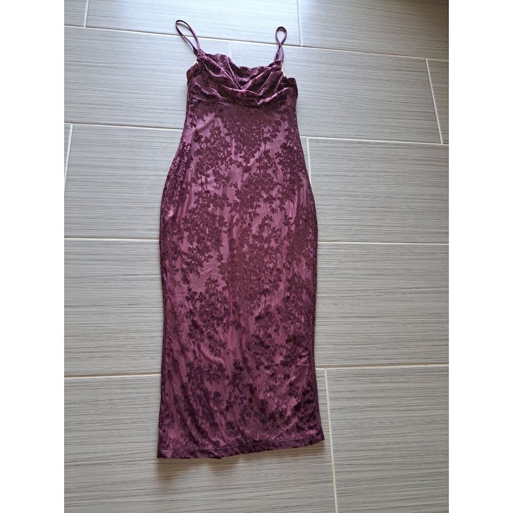 Y2K Purple Velvet Burnout Floral Dress Windsor Cowl Neckline Spaghetti Straps M - Picture 11 of 15